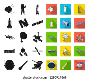 Space technology black,flat icons in set collection for design.Spacecraft and equipment vector symbol stock web illustration.