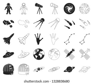 Space technology black,outline icons in set collection for design.Spacecraft and equipment vector symbol stock web illustration.