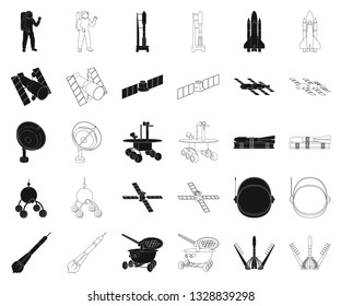 Space technology black,outline icons in set collection for design.Spacecraft and equipment vector symbol stock web illustration.