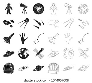 Space technology black,outline icons in set collection for design.Spacecraft and equipment vector symbol stock web illustration.