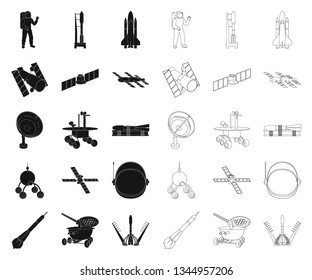 Space technology black,outline icons in set collection for design.Spacecraft and equipment vector symbol stock web illustration.