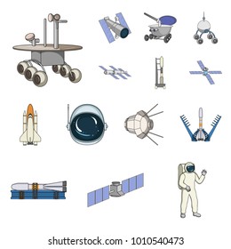 Space technology cartoon icons in set collection for design.Spacecraft and equipment vector symbol stock web illustration.