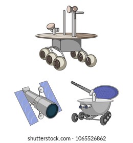Space technology cartoon icons in set collection for design.Spacecraft and equipment vector symbol stock web illustration.