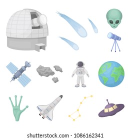 Space technology cartoon icons in set collection for design.Spacecraft and equipment vector symbol stock web illustration.