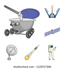 Space technology cartoon icons in set collection for design.Spacecraft and equipment vector symbol stock web illustration.
