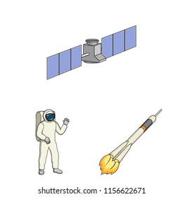Space technology cartoon icons in set collection for design.Spacecraft and equipment vector symbol stock web illustration.
