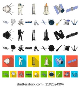 Space technology cartoon icons in set collection for design. Spacecraft and equipment vector symbol stock web illustration.