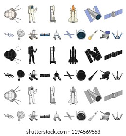 Space technology cartoon icons in set collection for design.Spacecraft and equipment vector symbol stock web illustration.