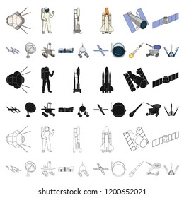 Space technology cartoon icons in set collection for design.Spacecraft and equipment vector symbol stock web illustration.