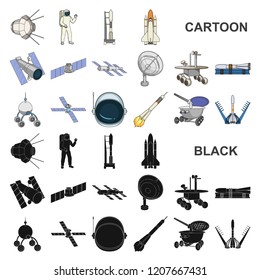 Space technology cartoon icons in set collection for design.Spacecraft and equipment vector symbol stock web illustration.