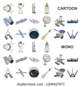 Space technology cartoon icons in set collection for design.Spacecraft and equipment vector symbol stock web illustration.