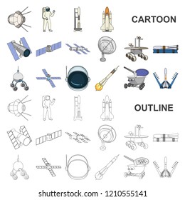 Space technology cartoon icons in set collection for design.Spacecraft and equipment vector symbol stock web illustration.