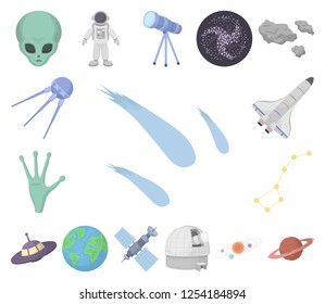 Space technology cartoon icons in set collection for design.Spacecraft and equipment vector symbol stock web illustration.