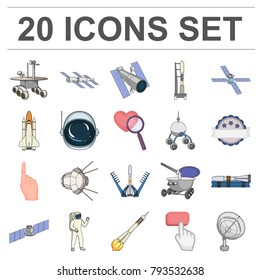 Space technology cartoon icons in set collection for design.Spacecraft and equipment vector symbol stock web illustration.