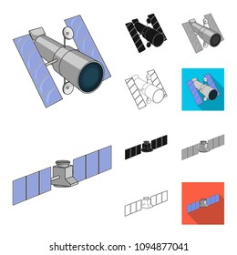 Space technology cartoon,black,flat,monochrome,outline icons in set collection for design.Spacecraft and equipment vector symbol stock web illustration.