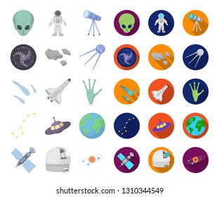 Space technology cartoon,flat icons in set collection for design.Spacecraft and equipment vector symbol stock web illustration.