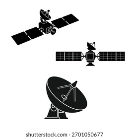 Tecnologia espacial satélites de comunicação e prato Vetor, ilustração