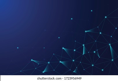 Space Technology concept with line and dot connection together. Future Background and polygonal light. Connected of globalize network in the world on deep blue template.