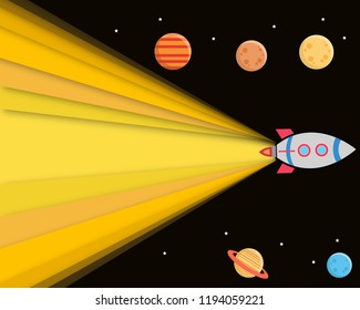 Space technology concept spaceship and satellite symbols flat vector