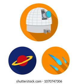 Space technology flat icons in set collection for design.Spacecraft and equipment vector symbol stock web illustration.