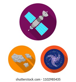 Space technology flat icons in set collection for design.Spacecraft and equipment vector symbol stock web illustration.