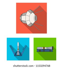 Space technology flat icons in set collection for design.Spacecraft and equipment vector symbol stock web illustration.