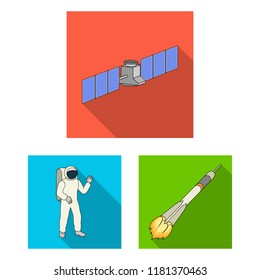 Space technology flat icons in set collection for design.Spacecraft and equipment vector symbol stock web illustration.