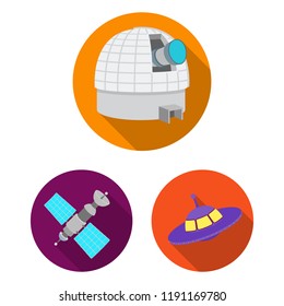 Space technology flat icons in set collection for design.Spacecraft and equipment vector symbol stock web illustration.