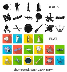 Space technology flat icons in set collection for design.Spacecraft and equipment vector symbol stock web illustration.