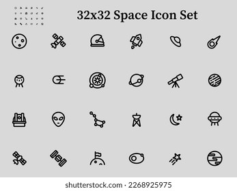 Space technology icon set. Pixel perfect