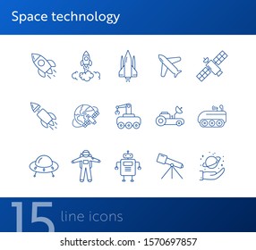 Space technology icons. Rocket, spaceship, satellite. Space technology concept. Vector illustration can be used for topics like space, technologies, universe