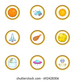 Space technology icons set. Cartoon set of 9 space technology vector icons for web isolated on white background