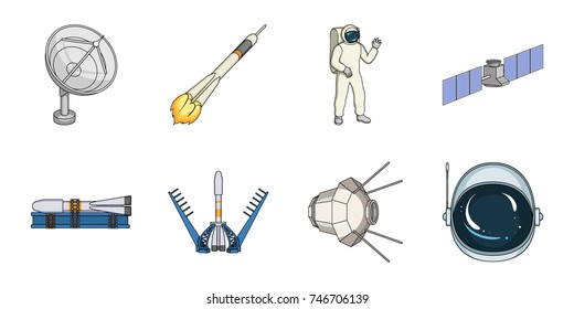 Space technology icons in set collection for design.Spacecraft and equipment vector symbol stock web illustration.