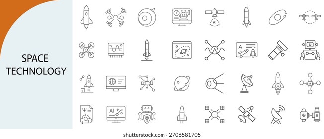Space technology line icons set, rocket launch and futuristic exploration concept