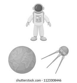 Space technology monochrome icons in set collection for design.Spacecraft and equipment vector symbol stock web illustration.