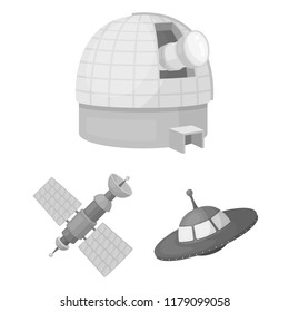 Space technology monochrome icons in set collection for design.Spacecraft and equipment vector symbol stock web illustration.