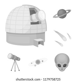Space technology monochrome icons in set collection for design.Spacecraft and equipment vector symbol stock web illustration.