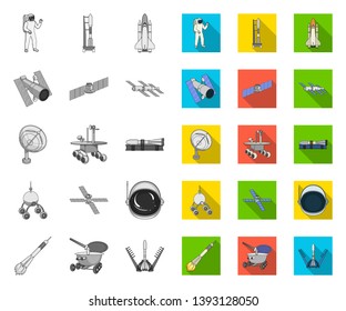 Space technology mono,flat icons in set collection for design.Spacecraft and equipment vector symbol stock web illustration.