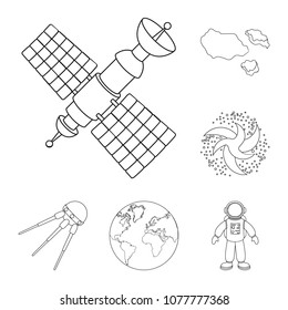 Space technology outline icons in set collection for design.Spacecraft and equipment vector symbol stock web illustration.