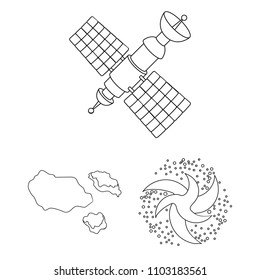 Space technology outline icons in set collection for design.Spacecraft and equipment vector symbol stock web illustration.
