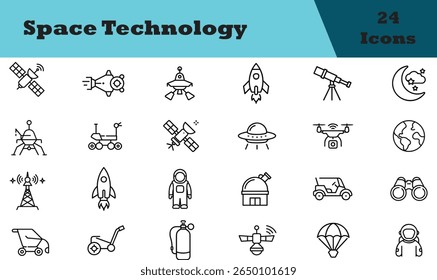 Conjunto de iconos de línea de contorno de Tecnología espacial