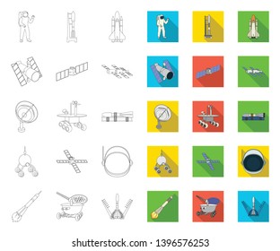 Space technology outline,flat icons in set collection  design.Spacecraft and equipment vector symbol stock web illustration.
