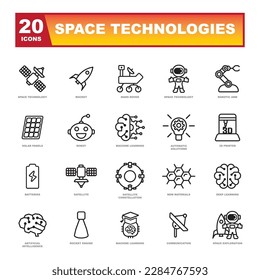 Space technology set of modern vector icons.