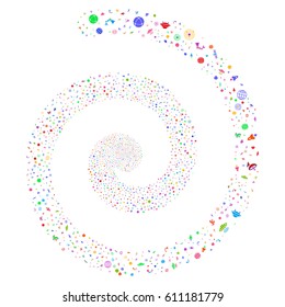 Space Technology Symbols festival whirlpool spiral. Vector bright multicolored random design elements.