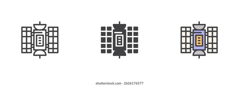 Space Telescope different style icon set. Line, glyph and filled outline colorful version, outline and filled vector sign. Satellite symbol, logo illustration. Vector graphics