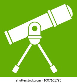 Space telescope icon white isolated on green background. Vector illustration