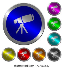 Space telescope icons on round luminous coin-like color steel buttons