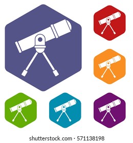 Space telescope icons set rhombus in different colors isolated on white background