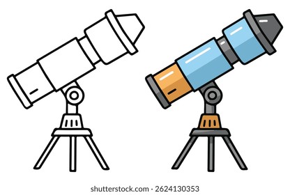 Space Telescope Line Art Vector Outline Illustration Black and White with Coloring Sample