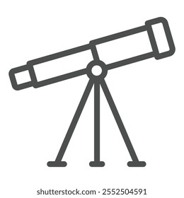 Icono de línea del telescopio espacial, concepto de observación Cosmos. Gráficos de Vector. Signo del trípode del telescopio en el fondo blanco, icono del estilo del contorno para el móvil o el Diseño web